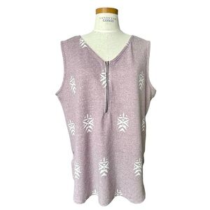 LuLaRoe Rachael SzXL Stretchy Mauve with white print V-neck 1/4 Zip Tank Top